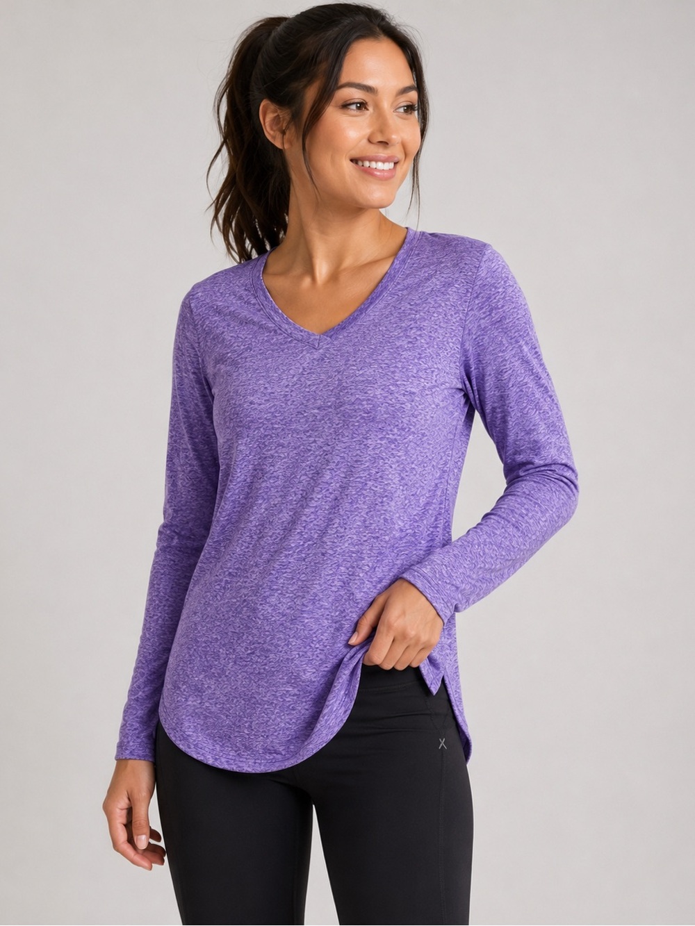 Women’s Purple Dri-Fit V-Neck Long Sleeve Active Workout Top Medium